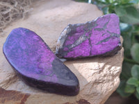 Polished On One Side Metallic Purpurite Specimens x 6 From Namibia