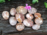 Polished Flower Agate Galet-Palm Stones x 12 From Antsahalova, Madagascar