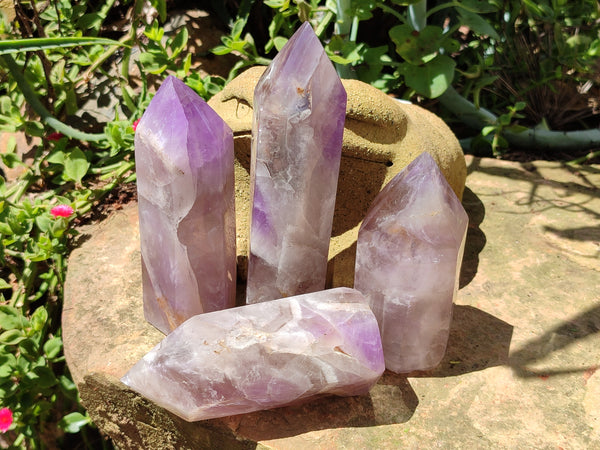 Polished Chevron Amethyst Point-Prism x 4 from Madagascar