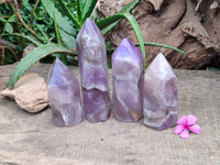 Polished Chevron Amethyst Point-Prism x 4 from Madagascar