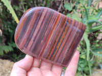 Polished Banded Tiger Iron / Muggle Stone Standing Free Forms x 3 From Northern Cape, South Africa