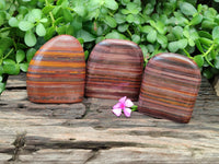 Polished Banded Tiger Iron / Muggle Stone Standing Free Forms x 3 From Northern Cape, South Africa