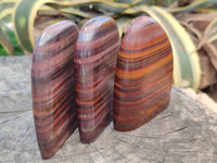 Polished Banded Tiger Iron / Muggle Stone Standing Free Forms x 3 From Northern Cape, South Africa