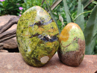 Polished Green Opal Standing Free Forms x 2 From Antsirabe, Madagascar