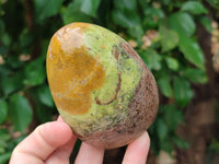 Polished Green Opal Standing Free Forms x 2 From Antsirabe, Madagascar