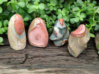 Polished Mix Polychrome Jasper Flames and Standing Free Forms x 4 From Mahajanga, Madagascar