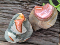 Polished Mix Polychrome Jasper Flames and Standing Free Forms x 4 From Mahajanga, Madagascar