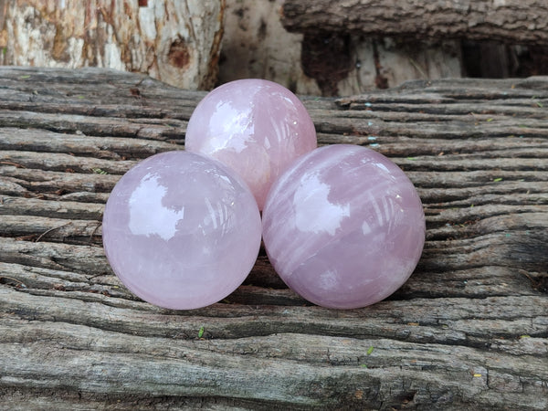 Polished Gemmy Rose Quartz Spheres x 3 From Madagascar