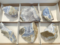 Natural Blue Lace Agate Geode Specimens x 6 From Malawi