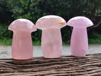 Polished Rose Quartz Mushrooms x 3 From Madagascar