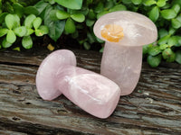 Polished Rose Quartz Mushrooms x 3 From Madagascar