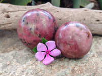 Polished Rhodonite Spheres x 2 From Zimbabwe