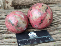 Polished Rhodonite Spheres x 2 From Zimbabwe