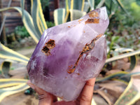 Polished Smokey Window Amethyst Quartz Crystals x 2 From Akansobe, Madagascar