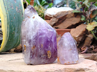 Polished Smokey Window Amethyst Quartz Crystals x 2 From Akansobe, Madagascar