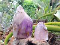 Polished Smokey Window Amethyst Quartz Crystals x 2 From Akansobe, Madagascar