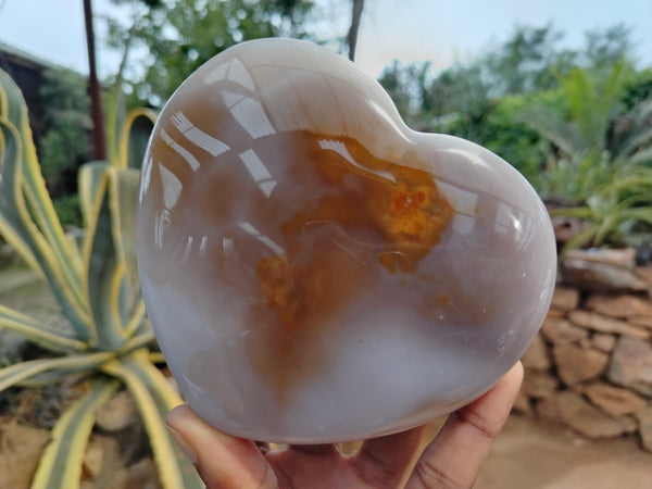 Polished Dendritic Agate Gemstone Hearts x 2 From Madagascar