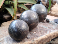 Polished Pharaoh Stone Black Basalt Spheres x 3 From Zimbabwe