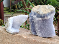 Natural Blue Lace Agate Geode Specimens x 2 From Malawi