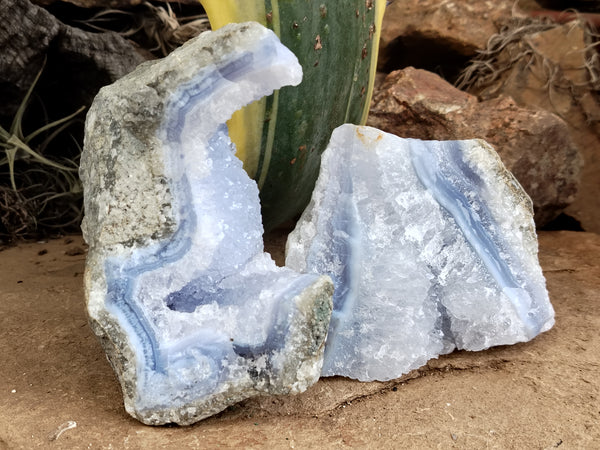 Natural Blue Lace Agate Geode Specimens x 6 From Malawi