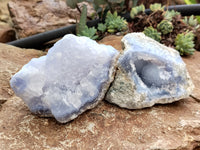 Natural Blue Lace Agate Geode Specimens x 6 From Malawi