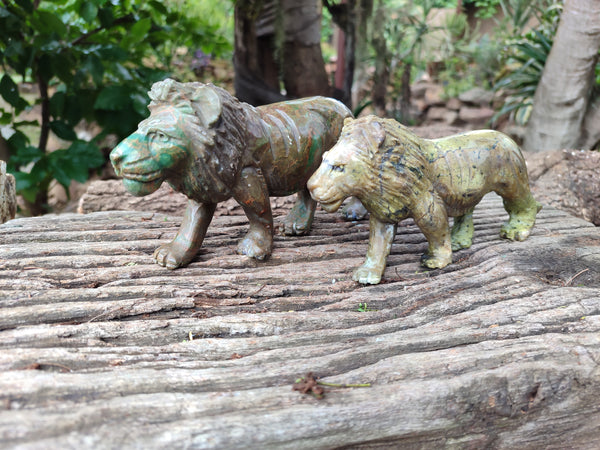 Hand Made Stone Lion Carvings x 2 From Zimbabwe