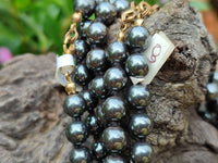 Polished Silver Hematite Ball Shaped Beaded Necklace - Sold Per Item - From China