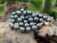 Polished Silver Hematite Ball Shaped Beaded Necklace - Sold Per Item - From China