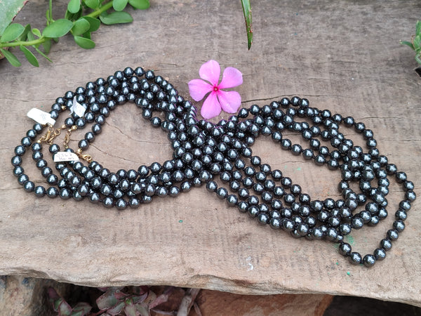 Polished Silver Hematite Ball Shaped Beaded Necklace - Sold Per Item - From China