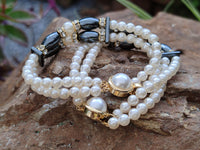 Polished Hematite and Freshwater Pearl Beaded Bracelet- Sold Per Item - From Southern Africa