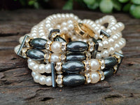 Polished Hematite and Freshwater Pearl Beaded Bracelet- Sold Per Item - From Southern Africa