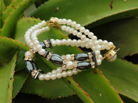 Polished Hematite and Freshwater Pearl Beaded Bracelet- Sold Per Item - From Southern Africa