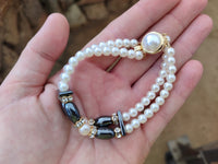 Polished Hematite and Freshwater Pearl Beaded Bracelet- Sold Per Item - From Southern Africa