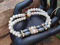 Polished Hematite and Freshwater Pearl Beaded Bracelet- Sold Per Item - From Southern Africa