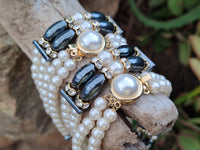 Polished Hematite and Freshwater Pearl Beaded Bracelet- Sold Per Item - From Southern Africa