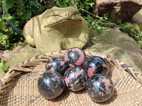 Polished Rhodonite Spheres x 6 From Ambindavato, Madagascar