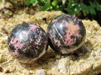 Polished Rhodonite Spheres x 6 From Ambindavato, Madagascar