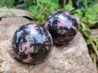 Polished Rhodonite Spheres x 6 From Ambindavato, Madagascar