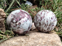 Polished Rubellite Pink Tourmaline Spheres x 2 From Ambatondrazaka, Madagascar