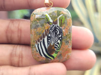 Polished Unakite Pendant with Hand Painted Zebra - Sold Per Item - From South Africa