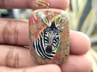 Polished Unakite Pendant with Hand Painted Zebra - Sold Per Item - From South Africa