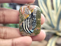 Polished Unakite Pendant with Hand Painted Zebra - Sold Per Item - From South Africa