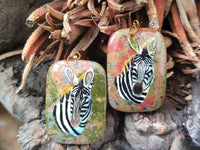 Polished Unakite Pendant with Hand Painted Zebra - Sold Per Item - From South Africa