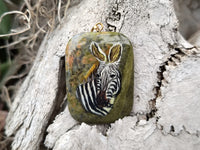 Polished Unakite Pendant with Hand Painted Zebra - Sold Per Item - From South Africa