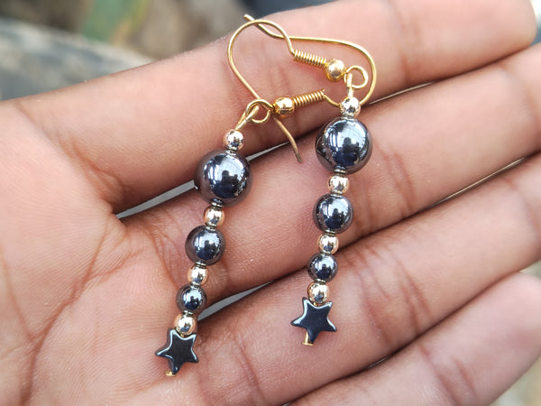 Polished Pair of Hematite Ball and Star Earrings - Sold Per Pair - From China