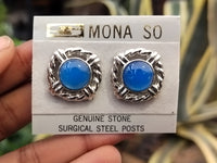 Polished Blue Onyx Surgical Steel Stud Earrings - Sold Per Pair - From Swaziland