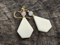 Polished White Onyx and Rose Quartz Earrings - Sold Per Pair - From China