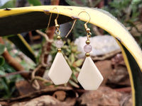 Polished White Onyx and Rose Quartz Earrings - Sold Per Pair - From China