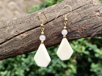 Polished White Onyx and Rose Quartz Earrings - Sold Per Pair - From China