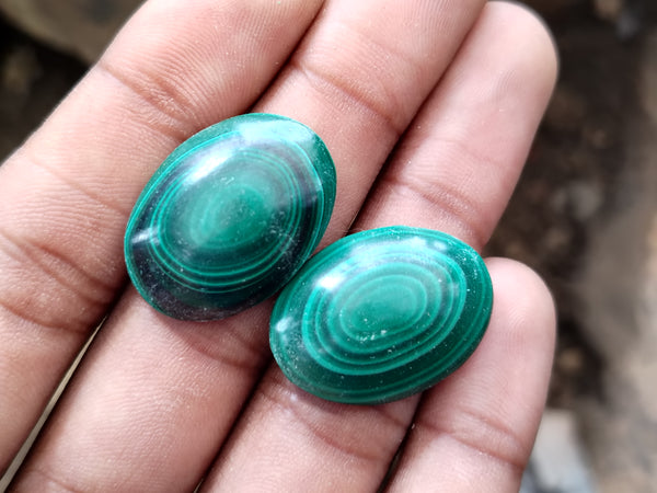 Hand Made Oval Flower Banded Malachite Cabochons - Sold Per Item - From Congo